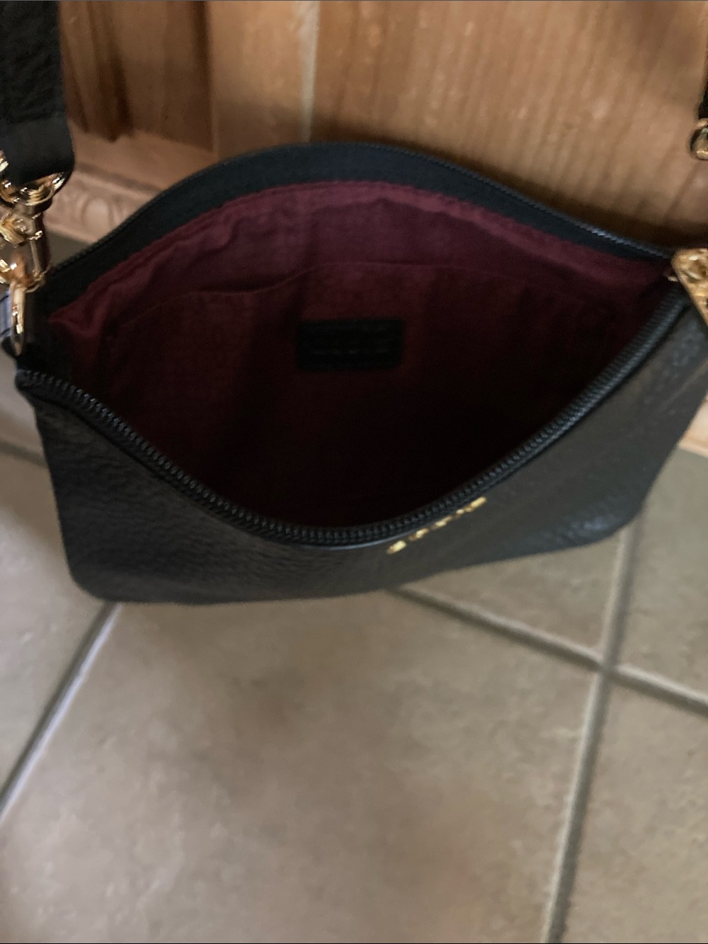 Lodis Navy Pebbled Leather Crossbody with Gold Chain - Picture 4 of 8